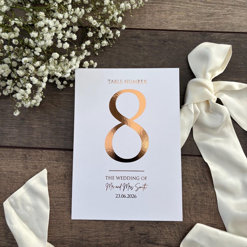 Table Numbers Sign for Wedding / Foiled in Gold, Silver or Rose Gold / Personalised Table Numbers / A5 Sign / Seating Plan / Eva image 5