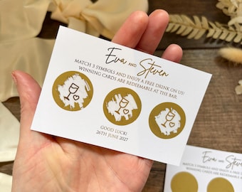 Personalised Wedding Scratch Cards | Free Drink | Wedding Favour or Gift | Gold, Silver & Rose Gold Foil / Eva