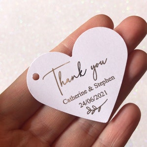 Personalised heart Thank you Tags for Wedding Favours and Gifts/Foilage/Gold, Rose Gold and Silver Foil Options/Personalised Tags