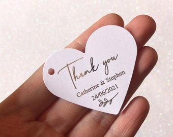 Personalised heart Thank you Tags for Wedding Favours and Gifts/Foilage/Gold, Rose Gold and Silver Foil Options/Personalised Tags