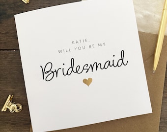 Personalised Bridesmaid Proposal Card, Foiled Heart, Rustic Envelope