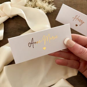 Noms de lieux avec coeur pour mariage / Décollé en or, argent ou or rose / Couvert élégant / Noms de lieu de table / Plan de la salle / Eva