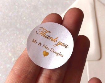 Personalised Foiled Italic Thank you Style Stickers for Envelopes or Favours