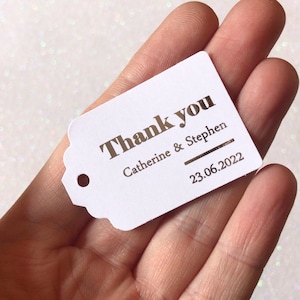 Custom Foiled rectangular Thank you Tags for Wedding Favours and Gifts/Bold Font/Gold, Rose Gold and Silver Foil Options/Personalised Tags