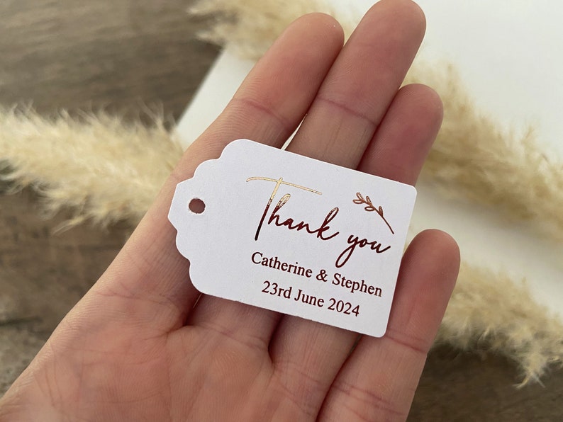 Custom Foiled rectangular Thank you Tags for Wedding Favours and Gifts/Foilage/Gold, Rose Gold and Silver Foil Options/Personalised Tags image 4