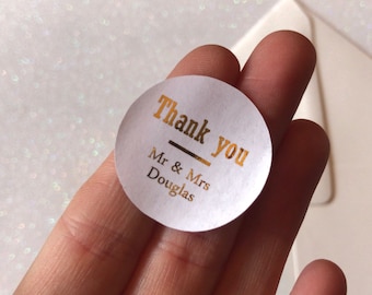 Personalised Foiled Bold Style Thank you Stickers for Envelopes or Favours