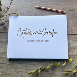 Bronze Metallic Worded Personalised Wedding Guest Book /Free pen /Handwriting style /wedding keepsake /for your Bride & Groom/ Wedding Gift
