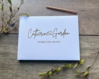 Bronze Metallic Worded Personalised Wedding Guest Book /Free pen /Handwriting style /wedding keepsake /for your Bride & Groom/ Wedding Gift