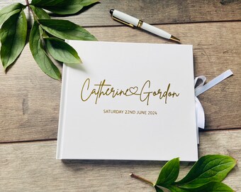 Personalised Wedding Guest Book, Silver or Gold Metallic Wording / Handwriting style  / wedding keepsake for your Bride and Groom