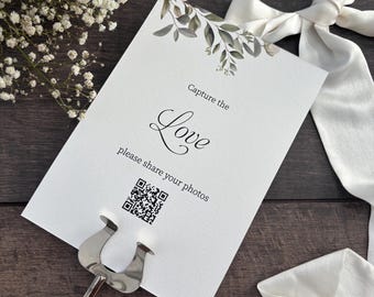 Capture the Love Wedding Sign / Botanical Greenery Design / Social Media Sign / Personalised QR Code /  Elegant Design / Style Fiona