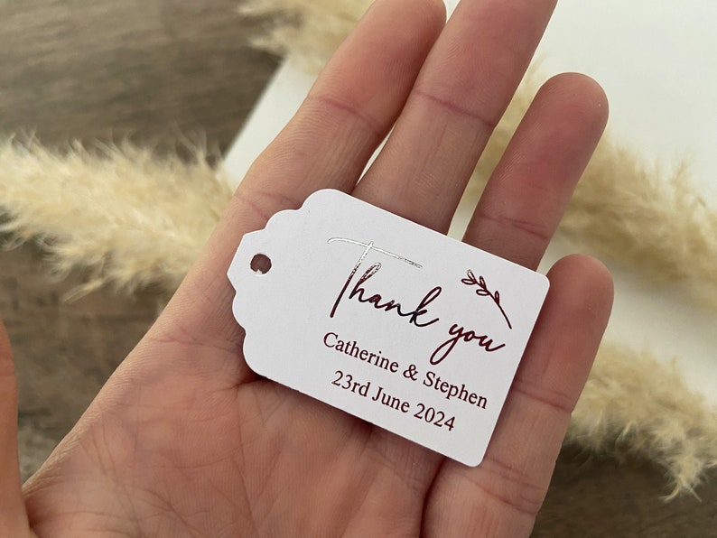 Custom Foiled rectangular Thank you Tags for Wedding Favours and Gifts/Foilage/Gold, Rose Gold and Silver Foil Options/Personalised Tags image 5