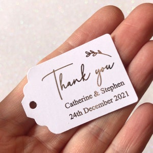 Custom Foiled rectangular Thank you Tags for Wedding Favours and Gifts/Foilage/Gold, Rose Gold and Silver Foil Options/Personalised Tags