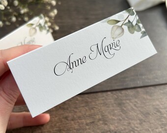 Folded Place Cards for your Wedding / Guests Names Individually Printed / Botanical Greenery Design / Black Printed Wording / Elegant Design
