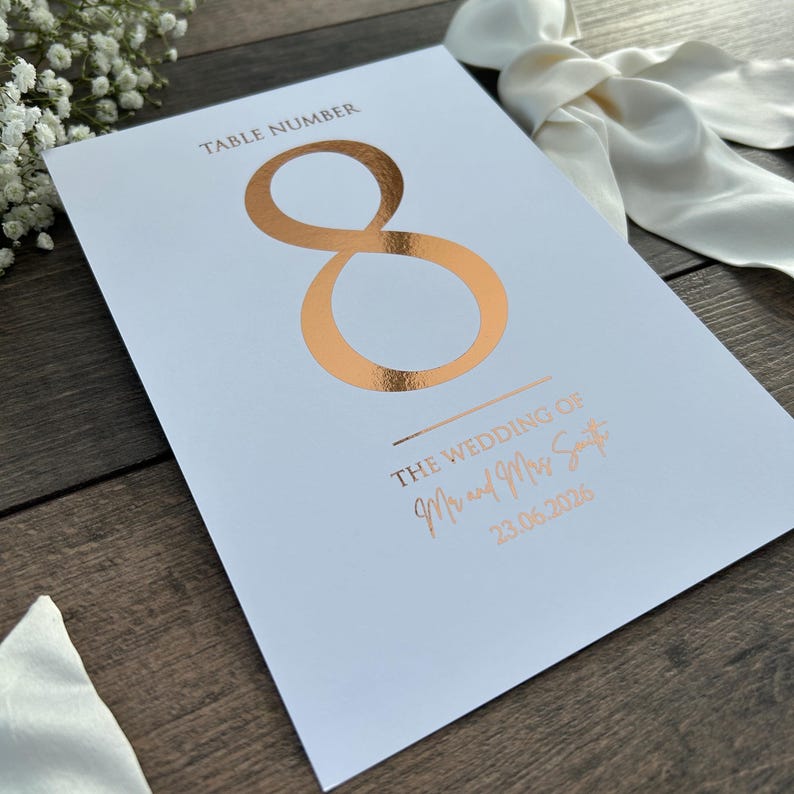 Table Numbers Sign for Wedding / Foiled in Gold, Silver or Rose Gold / Personalised Table Numbers / A5 Sign / Seating Plan / Eva image 6