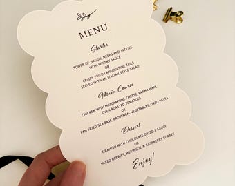Wavy Wedding Menu Cards, Personalised Modern Scalloped Edge Reception Menu Cards