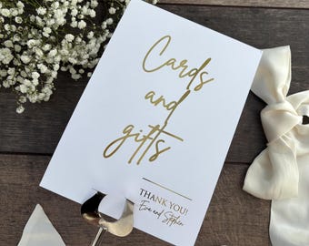 Cards and Gifts Sign / Personalised with Wedding Couples Names & Wedding Date / Foiled in Gold, Silver or Rose Gold/Style Eva
