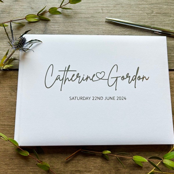 Silver Metallic Worded Personalised Wedding Guest Book /FREE PEN /Handwriting style /wedding keepsake /for your Bride & Groom / Wedding Gift