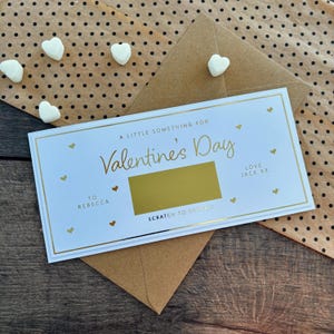 Valentine’s Card with Scratch Panel to Reveal Gift or Voucher / Personalised Card with Tiny Hearts Design / Perfect Gift for Her or Him