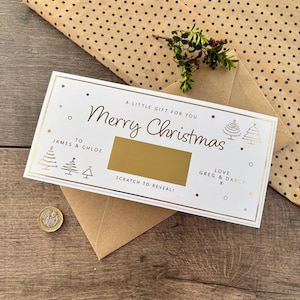 Christmas Tree Design Scratch & Reveal Gift Card / Personalised Card with Scratch Off Panel to a Reveal Gift or Voucher / Silver or Gold
