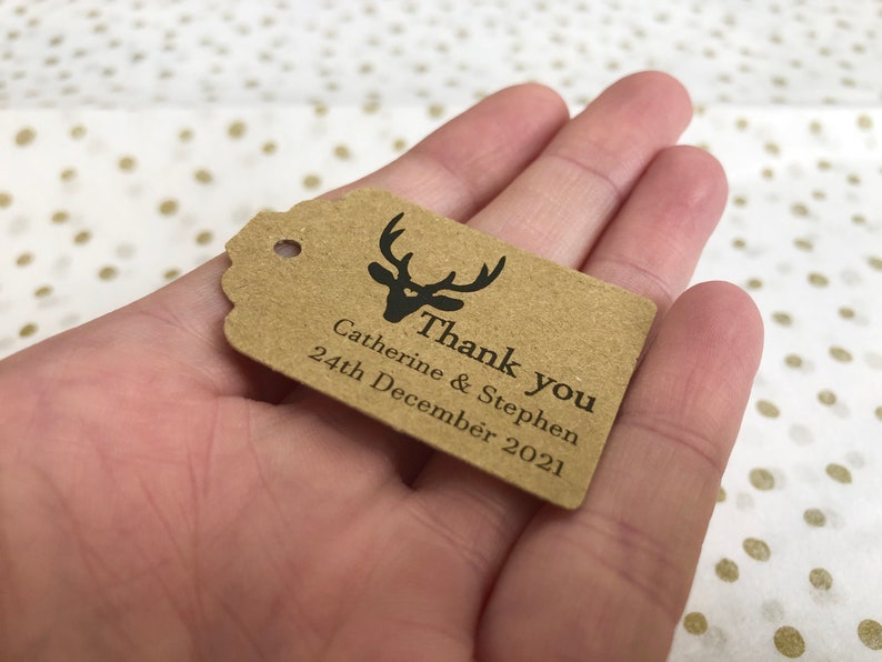 Stag Tag Pattern Example Tag - Personalised Rustic Stag Tag, Black Font for Wedding Favours And ...