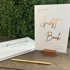 Bord gastenboek voor bruiloft / A5- of A4-formaat / Tekst in goud-, zilver- of roségoudfolie / Bewegwijzering bruiloft en gelegenheid / Stijl: Eva