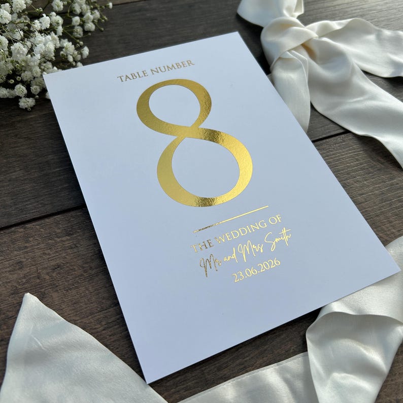 Table Numbers Sign for Wedding / Foiled in Gold, Silver or Rose Gold / Personalised Table Numbers / A5 Sign / Seating Plan / Eva image 2