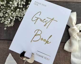 Guest Book Sign for Wedding / A5 or A4 size / Wording in Gold, Silver or Rose Gold foil  / Wedding and Occasion Signage / Style: Eva