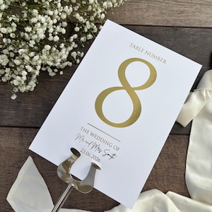 Table Numbers Sign for Wedding / Foiled in Gold, Silver or Rose Gold / Personalised Table Numbers / A5 Sign / Seating Plan / Eva image 1