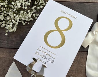 "Tischnummern Schild ""Hochzeit"" / foliert in Gold, Silber oder Rosegold / personalisierte Tischnummern / A5 Schild / Sitzplan / Eva."