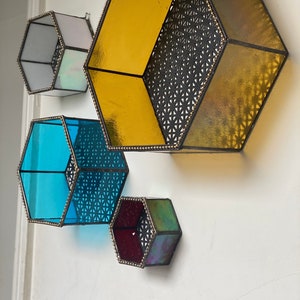Stained glass pentagon shelf set, Glass shelves, stained glass wall art, wall art
