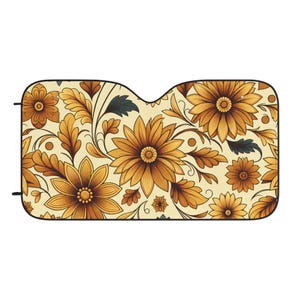 Floral Car Sun Shades with Vintage Design, Auto Accessories for Summer, Cute Vehicle Gift, UV Protection, Perfect for Road Trips