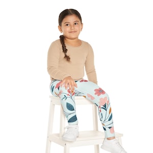 Floral Kids Leggings, Cute Children&#39;s Flower Patterned Pants, Playful Girls&#39; Bottoms, Youth Botanical Design Tights, Kid&#39;s Fun Nature Leg