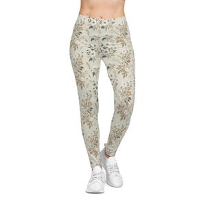 Floral Leggings, Women&#39;s Vintage Pretty Flower Design Skinny Pants, Spring Fashion, Casual Yoga Wear, Comfortable Stretch Workout Tights