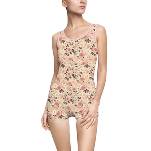 Women&#39;s Vintage Floral Swimsuit, Retro Bathing Suit, Bohemian Swimwear, Summer Pool Party Outfit, Beach Vacation Essential