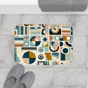 Vintage Geometric Bath Mat, Retro Bathroom Decor, Boho Chic Rug, Modern Home Accent, Unique Housewarming Gift
