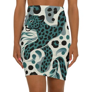 Bleistiftrock, petrolfarbener Leopardenrock wild chic. Damenrock, Animal Print Midirock, stilvolle Bürokleidung, Moderock, trendige hohe Taille