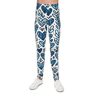 Blue Hearts Youth Leggings | Stylish Kids Activewear for Dance, Gym, or Play | Perfect for Birthdays and Everyday Fun!