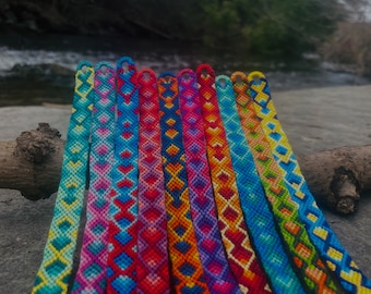 Small "X" Diamond Embroidery Floss Friendship Bracelet with Adjustable Ties