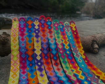 Small Diamond Embroidery Floss Friendship Bracelet with Adjustable Ties