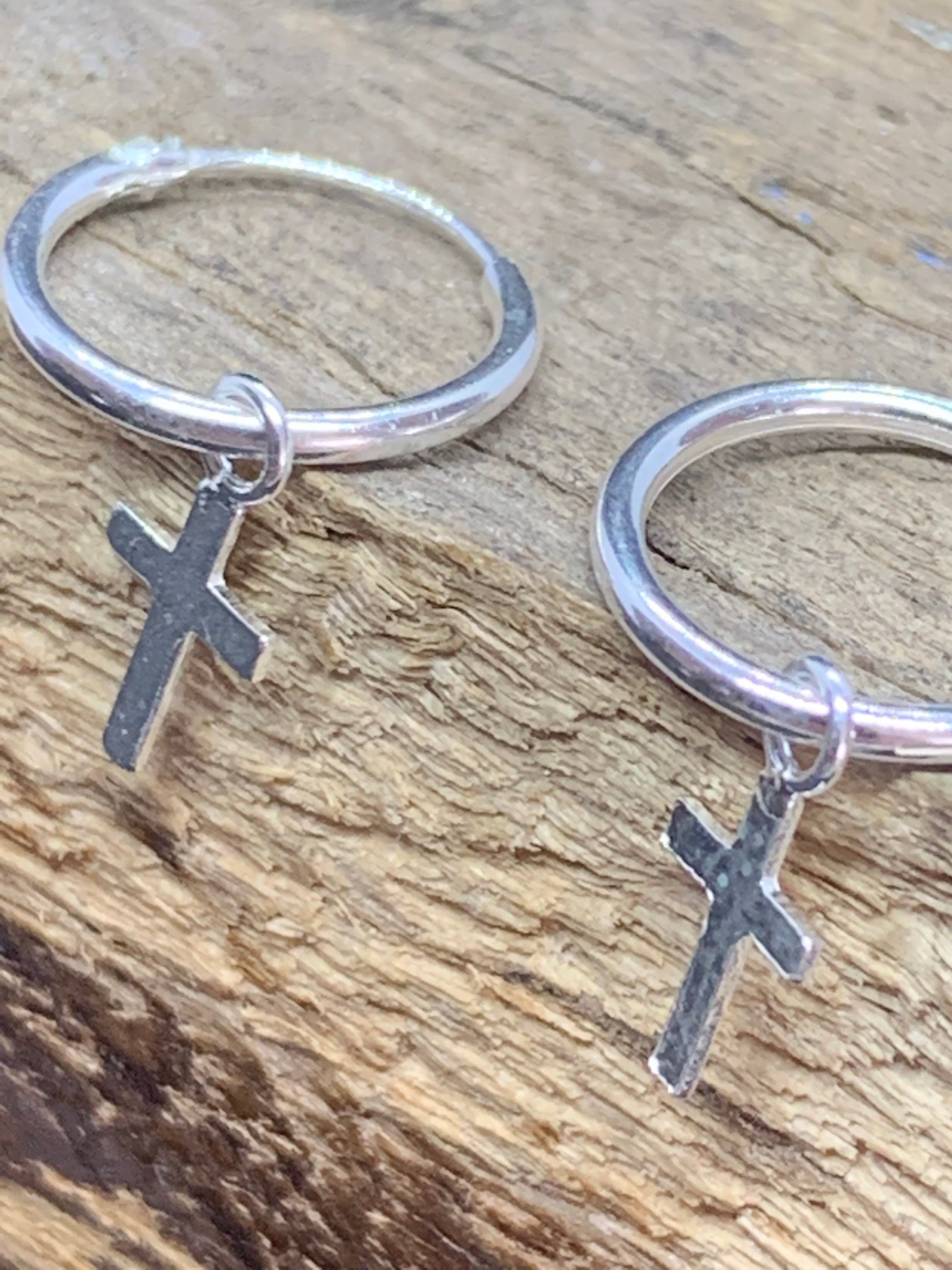 925 Sterling Silver Hoop and Cross Charm Earrings Etsy