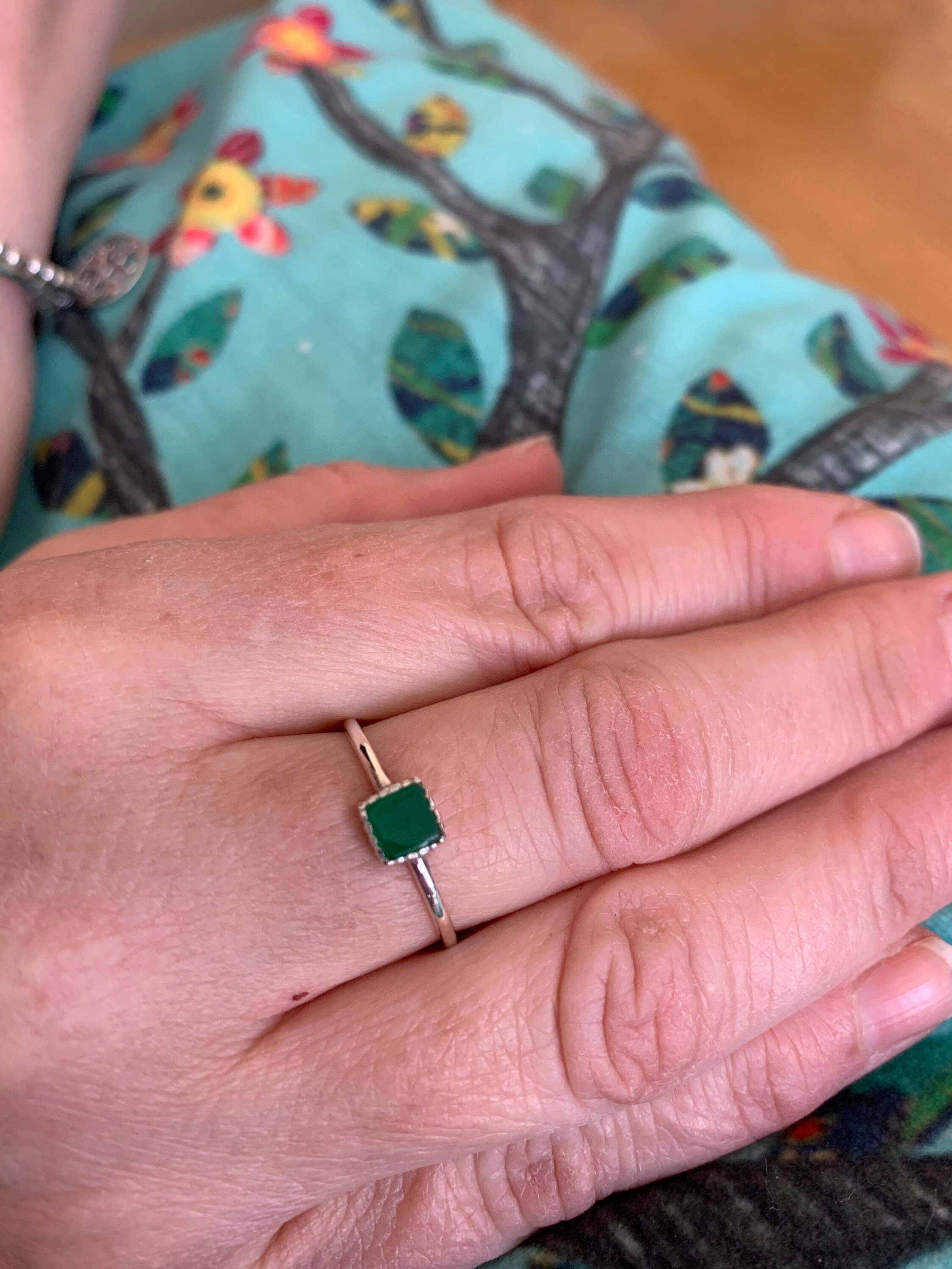 925 Sterling silver ring with Green agate Etsy