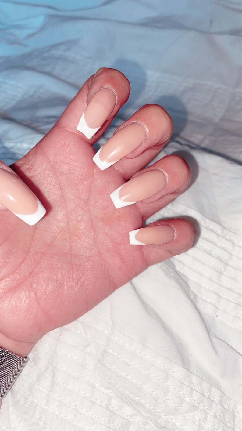 French tip Press on nails Glue on Nails Acrylic Nails Etsy