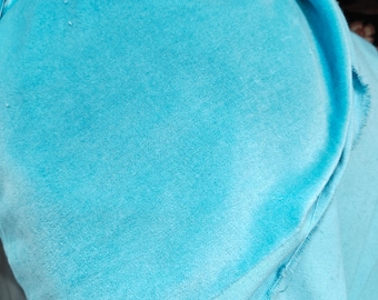 Floral Velvet Upholstery Fabric: Soft Plush Cotton, Light Turquoise