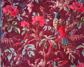 Floral Bird Print Velvet Fabric: Upholstery, Curtain, Cushion - 44" Wide