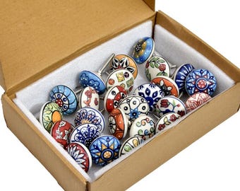 Tiradores de cerámica para armarios de colores surtidos: Tiradores de cajón estilo boho hechos a mano, juego de 12 unidades