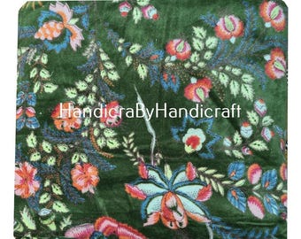 Green Floral Velvet Fabric: Indian Print Upholstery, Curtain & Cushion Material