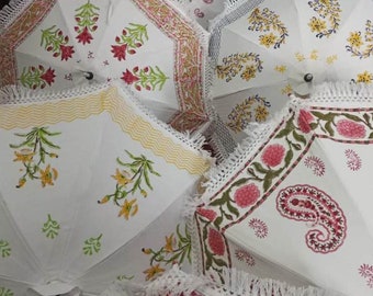 175 sombrillas de algodón bordadas a mano de la India: sombrillas decorativas para bodas con estampado de bloques.