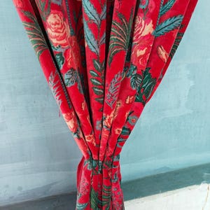 Floral Bird Print Cotton Velvet Curtain - Handmade Boho Drapes