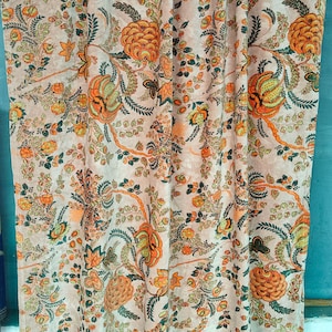 Indian Cotton Velvet Curtains: Flower Print Boho Drapes, Set of 2