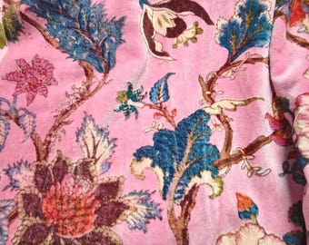 Indian Pink Floral Print Cotton Velvet Fabric: Soft Lightweight Upholstery Making Dress